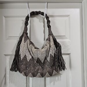 Big Buddha Chevron Hobo Bag - Black and Cream
